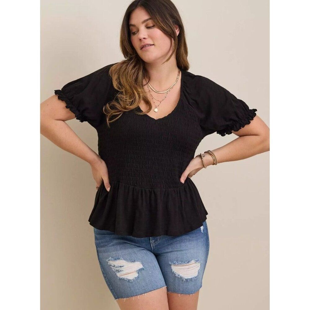 Torrid Cotton Modal Slub Smocked Short Sleeve Babydoll NWT
